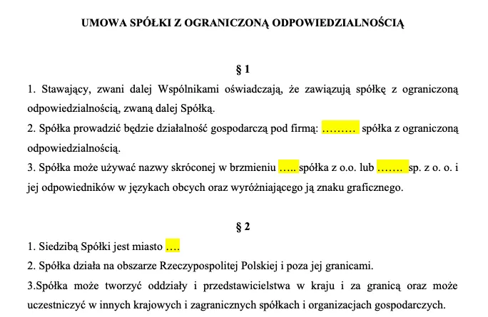 Zakładanie spółki z o.o., umowa spółki notarialna