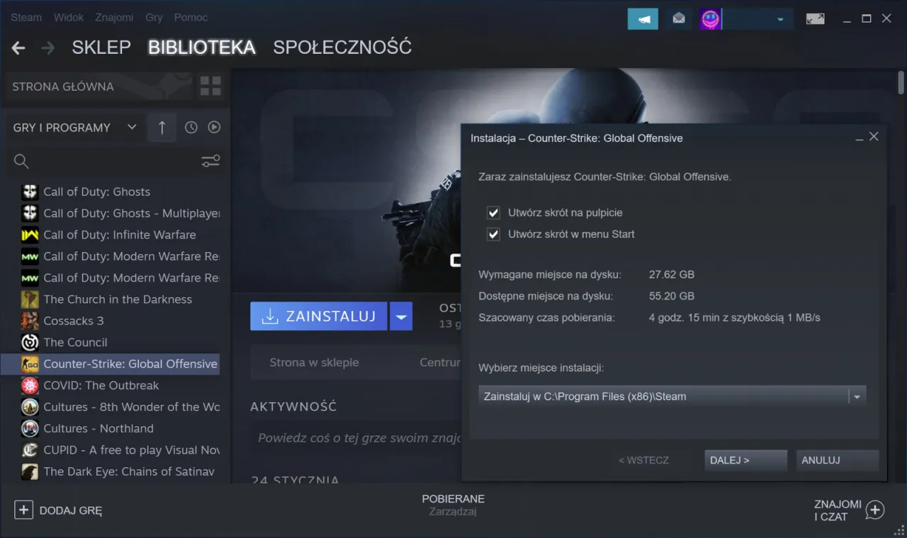 Instalacja gry na PC Steam