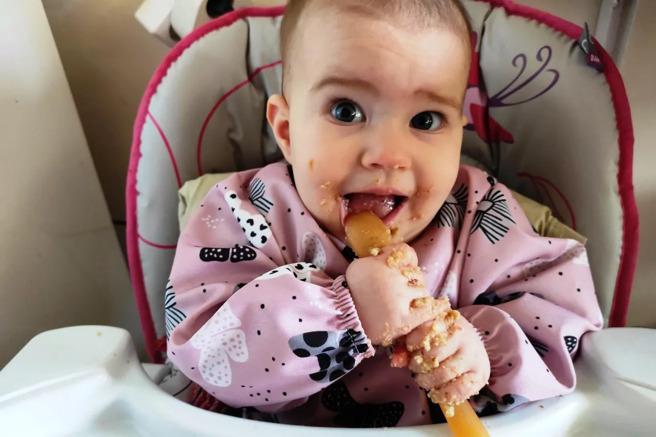 dziecko jedzące babeczkę marchewkową BLW