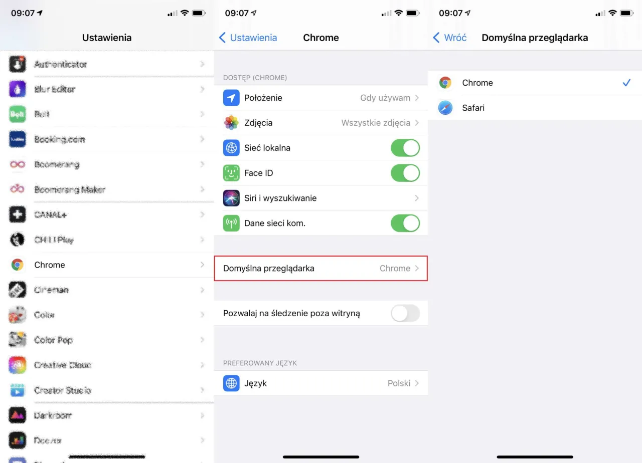ustawienia przeglądarki iPhone iOS 14