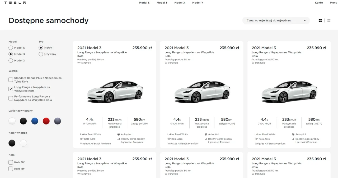 Tesla 0-100 km/h tabela