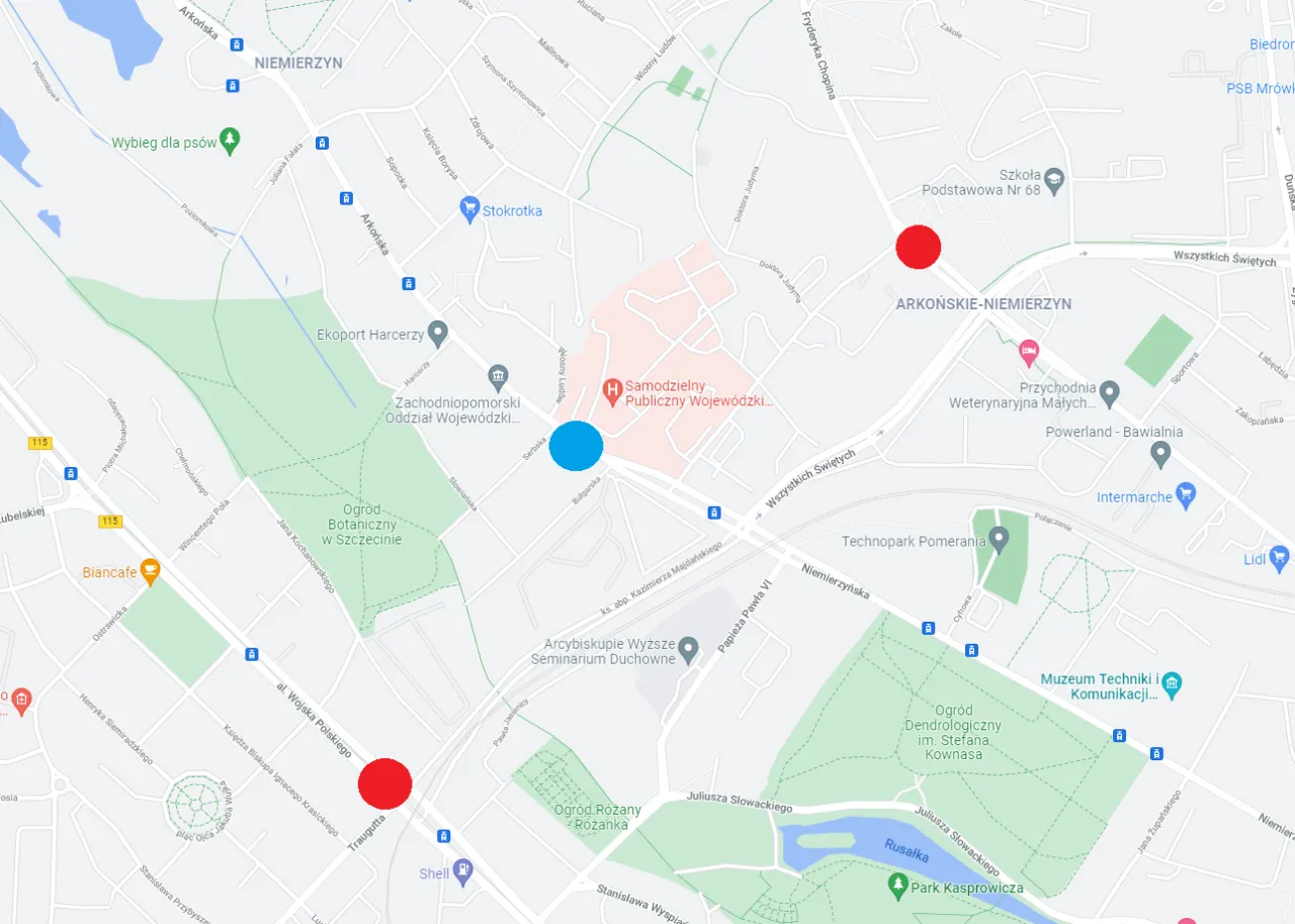 Mapa dojazdu Dworzec PKS Szczecin komunikacja miejska