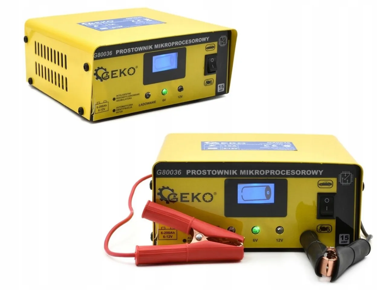 Prostownik mikroprocesorowy podłączony do akumulatora samochodowego