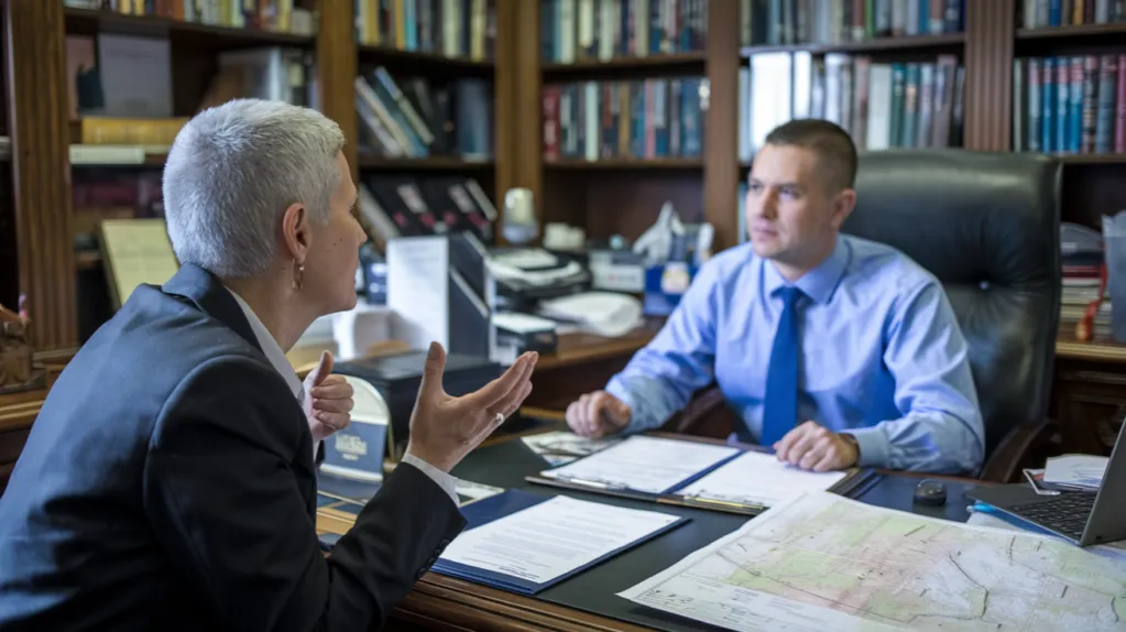 Osoba rozmawiająca z urzędnikiem w urzędzie miasta