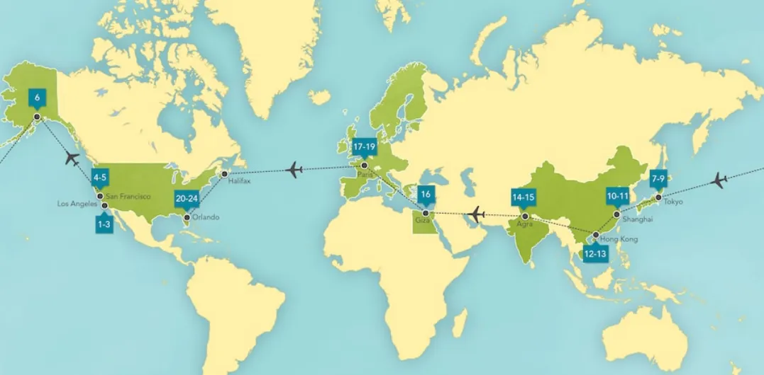 Mapa świata z lokalizacjami parków Disneyland