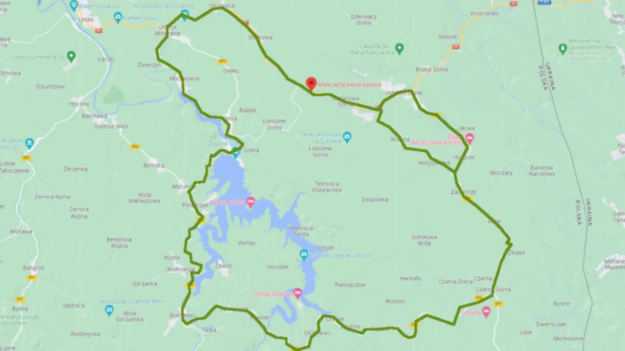 Mapa Wielkiej i Małej Pętli Bieszczadzkiej