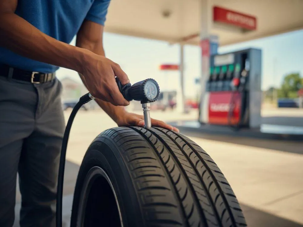 mierzenie ciśnienia w oponach manometr stacja benzynowa