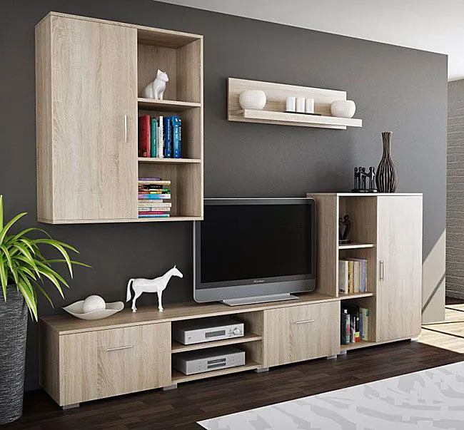 Dąb sonoma meble szara podłoga beton aranżacje