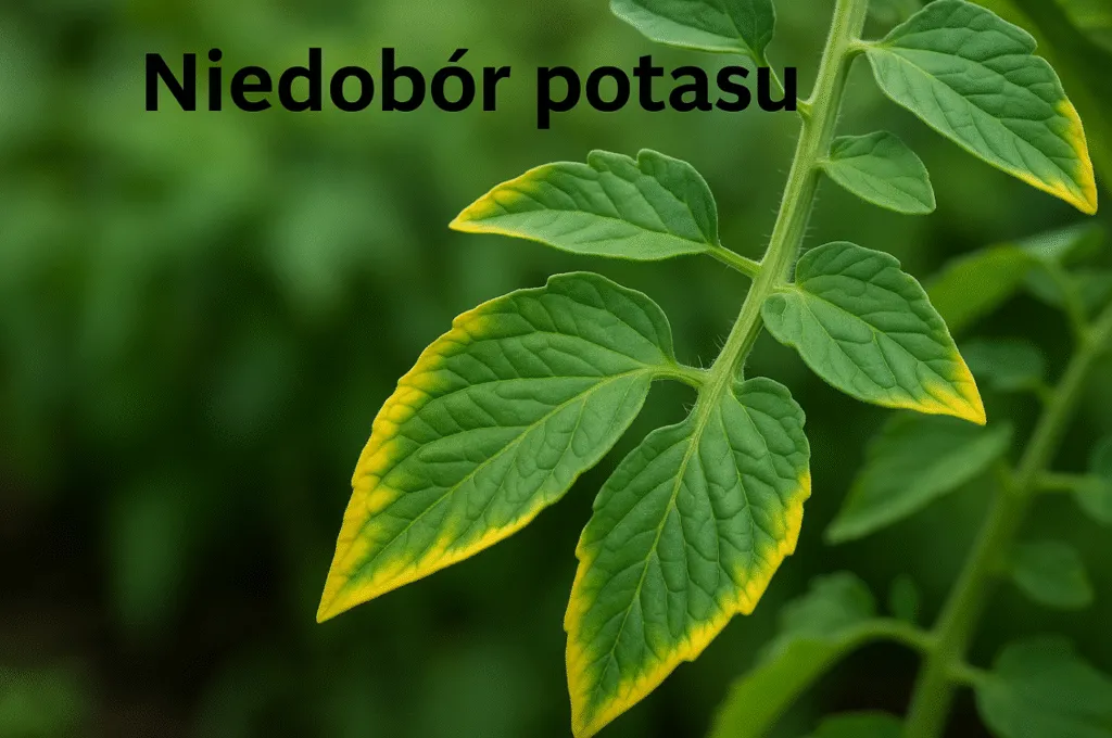 niedob&oacute;r potasu pomidor zielona piętka r&oacute;ża ż&oacute;łte liście
