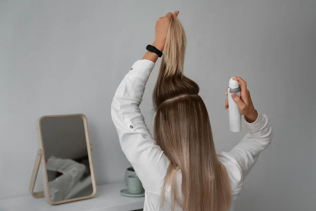 kobieta używająca męskiego szamponu w łazience