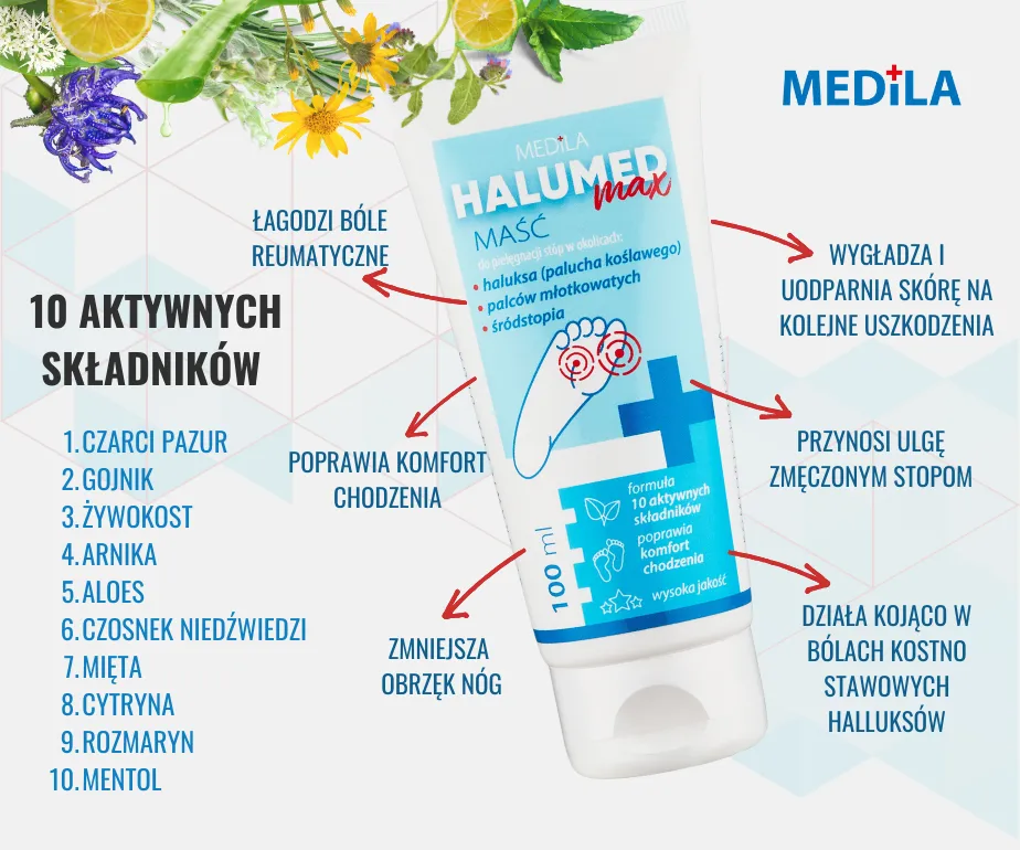 składniki maści na haluksy infografika