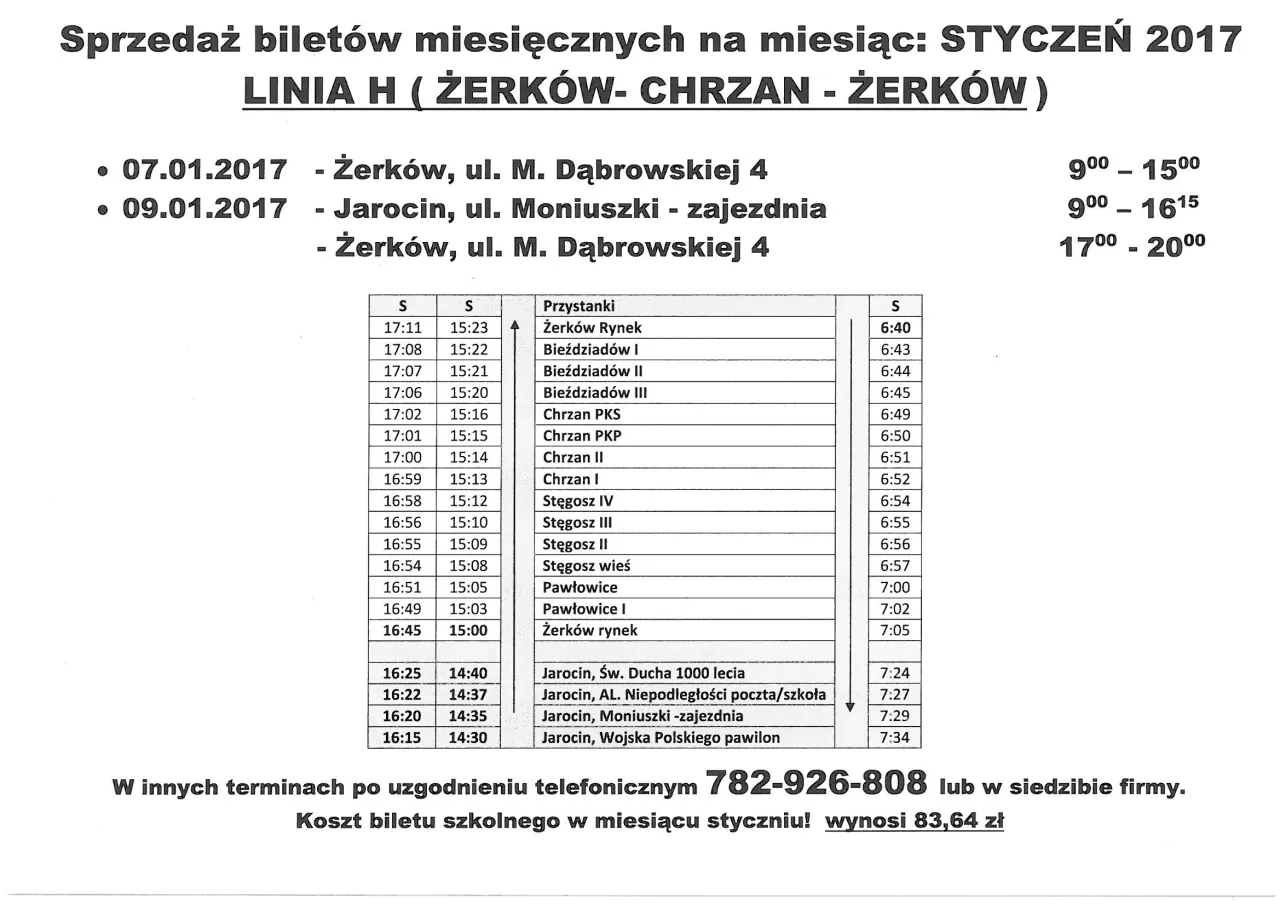 rozkład jazdy autobusów Jarocin przykład tabeli