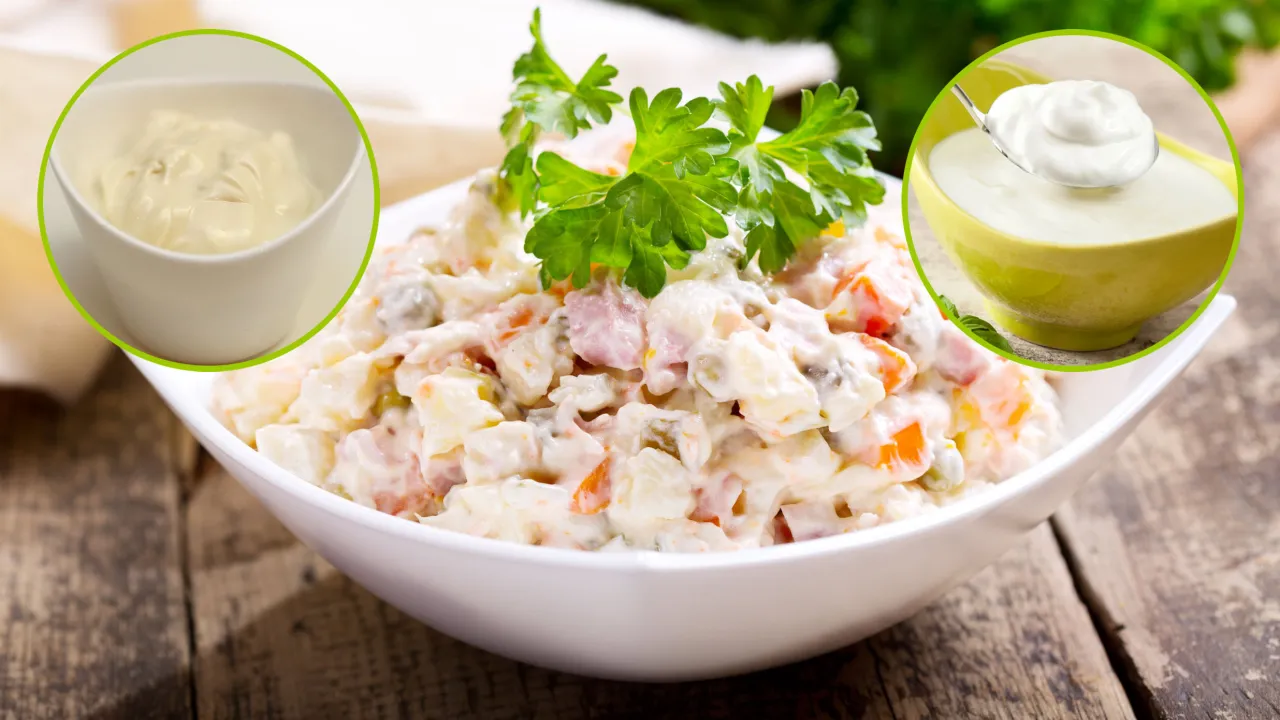 Sałatka jarzynowa z majonezem i jogurtem. Czy sałatka jarzynowa jest zdrowa? Zależy od dodatków i proporcji.