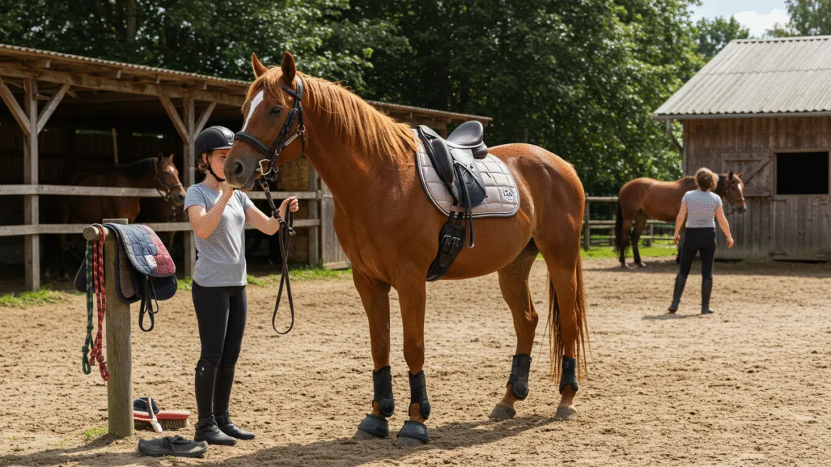 Pierwsza lekcja jazdy konnej dziecko instruktor