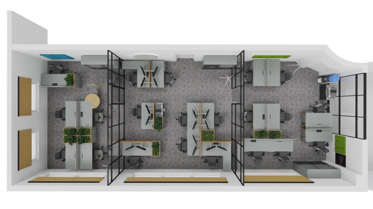 Plan biura z wymiarami i powierzchnią