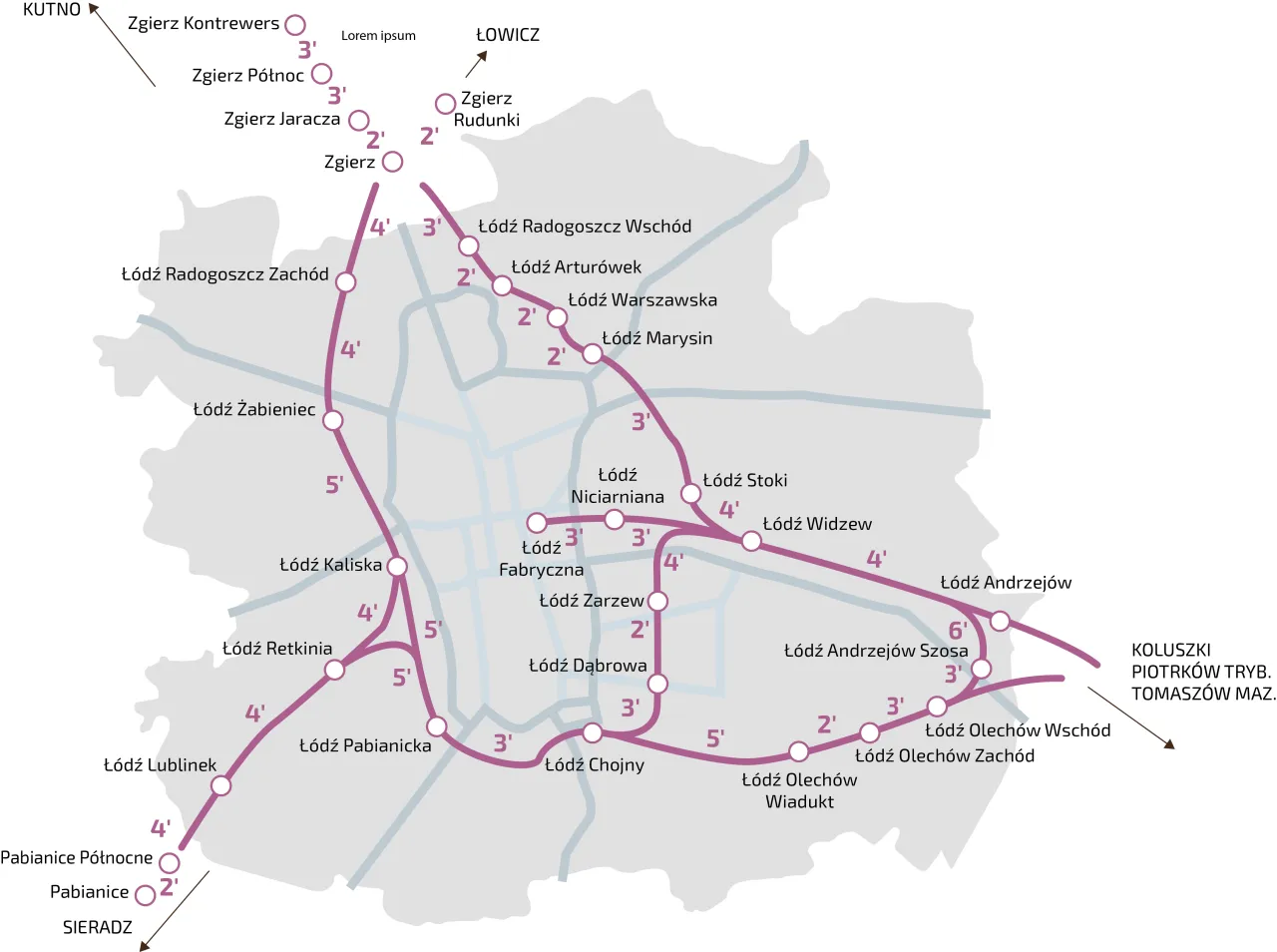 Mapa dworca Ł&oacute;dź Kaliska z zaznaczoną drogą do przystanku ZKA