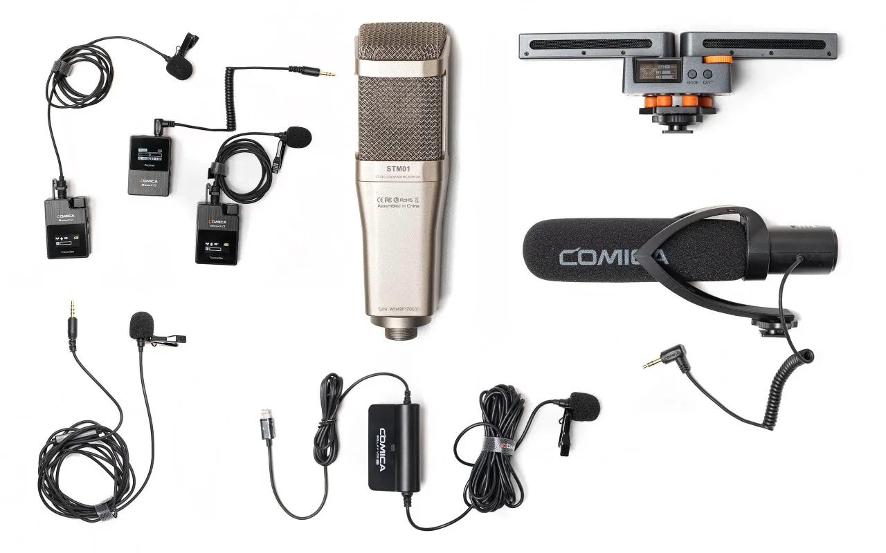 różne typy mikrofonów do aparatu