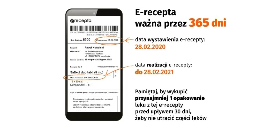 Kalendarz z zaznaczonymi datami ważności recepty