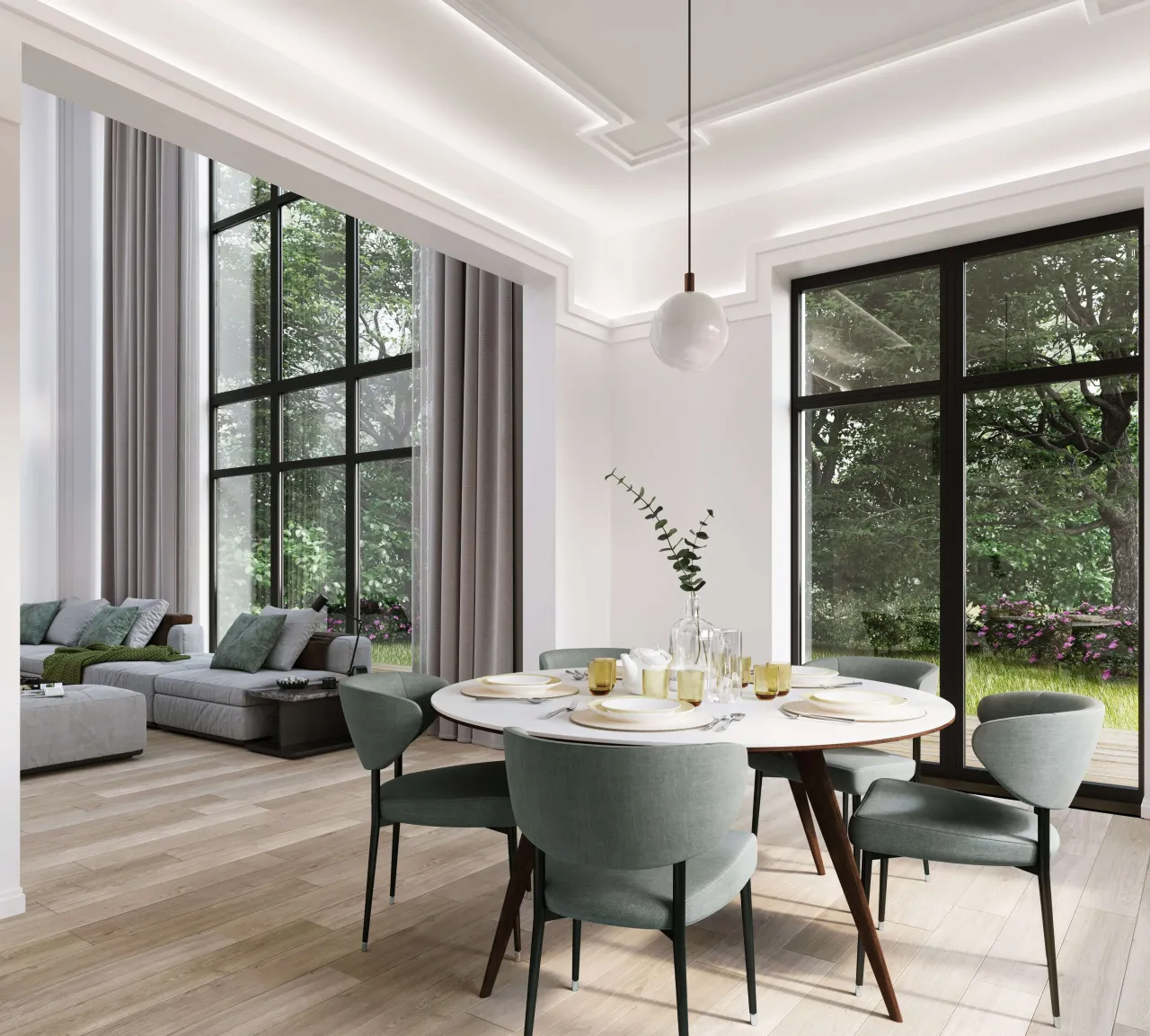 otwarta przestrzeń salon jadalnia sp&oacute;jna aranżacja