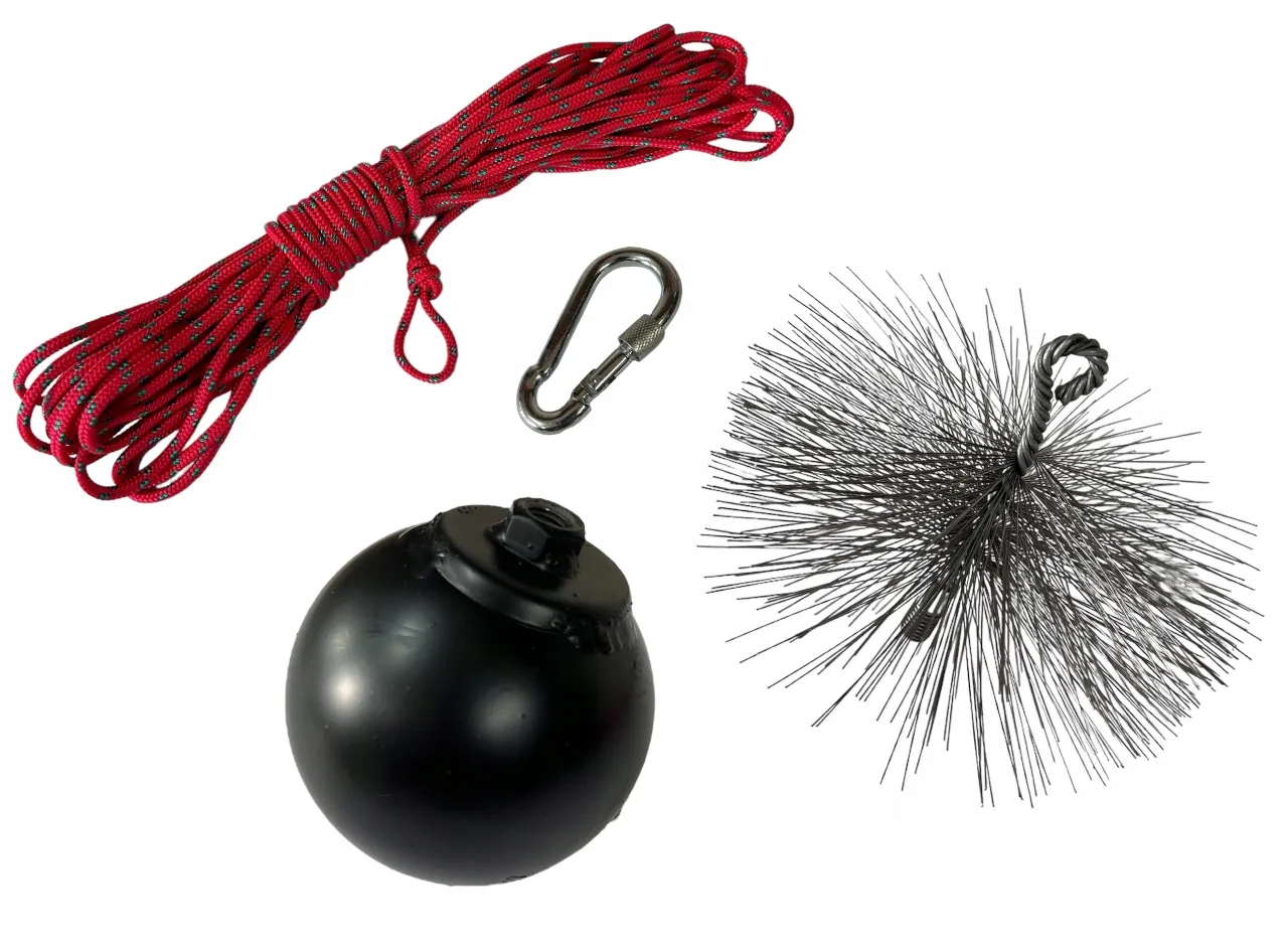 zestaw do czyszczenia komina od g&oacute;ry, szczotka kominiarska, kula kominiarska