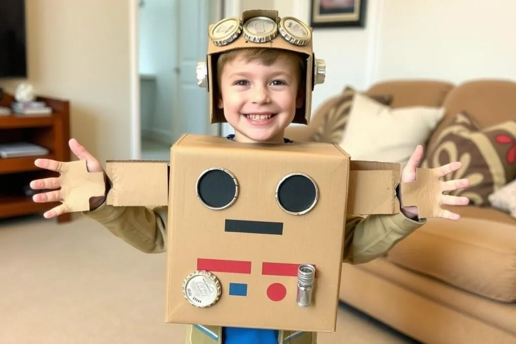 dziecko strój robota karton