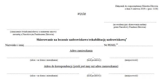 Wniosek skierowanie na rehabilitację uzdrowiskową