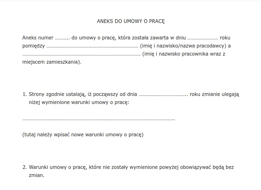Wz&oacute;r aneksu do umowy