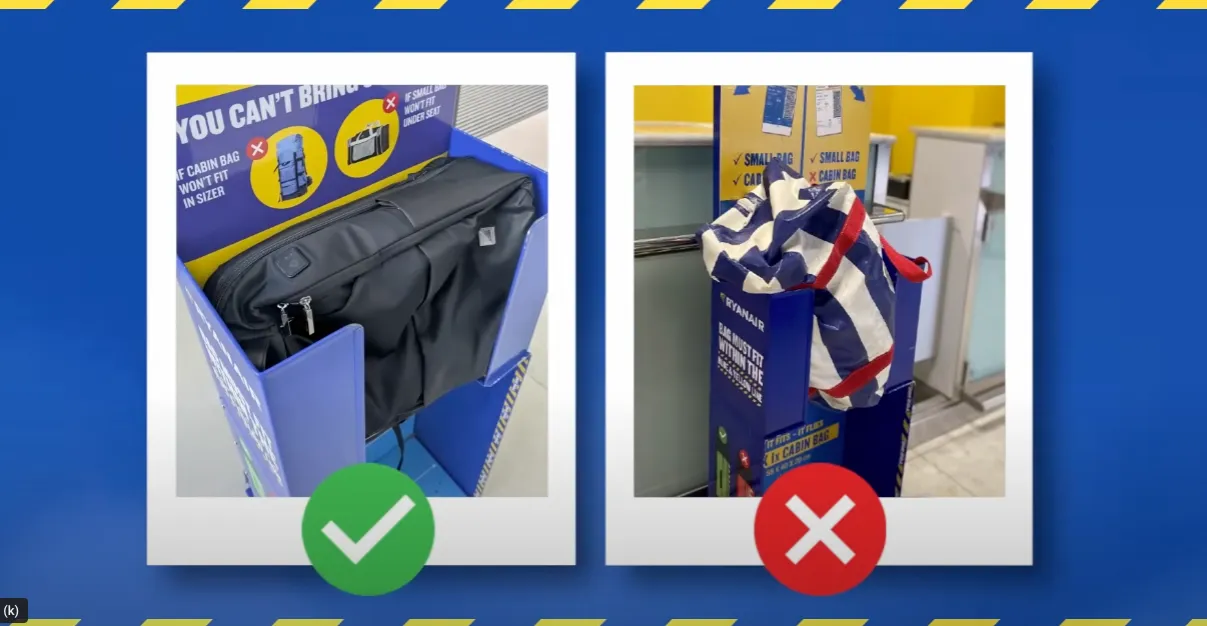 Kontrola bagażu podręcznego na lotnisku, ważenie walizki, sizer