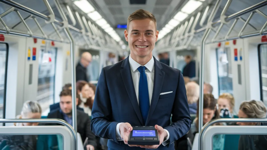Konduktor Pendolino kontrolujący bilety, obsługa pasażer&oacute;w