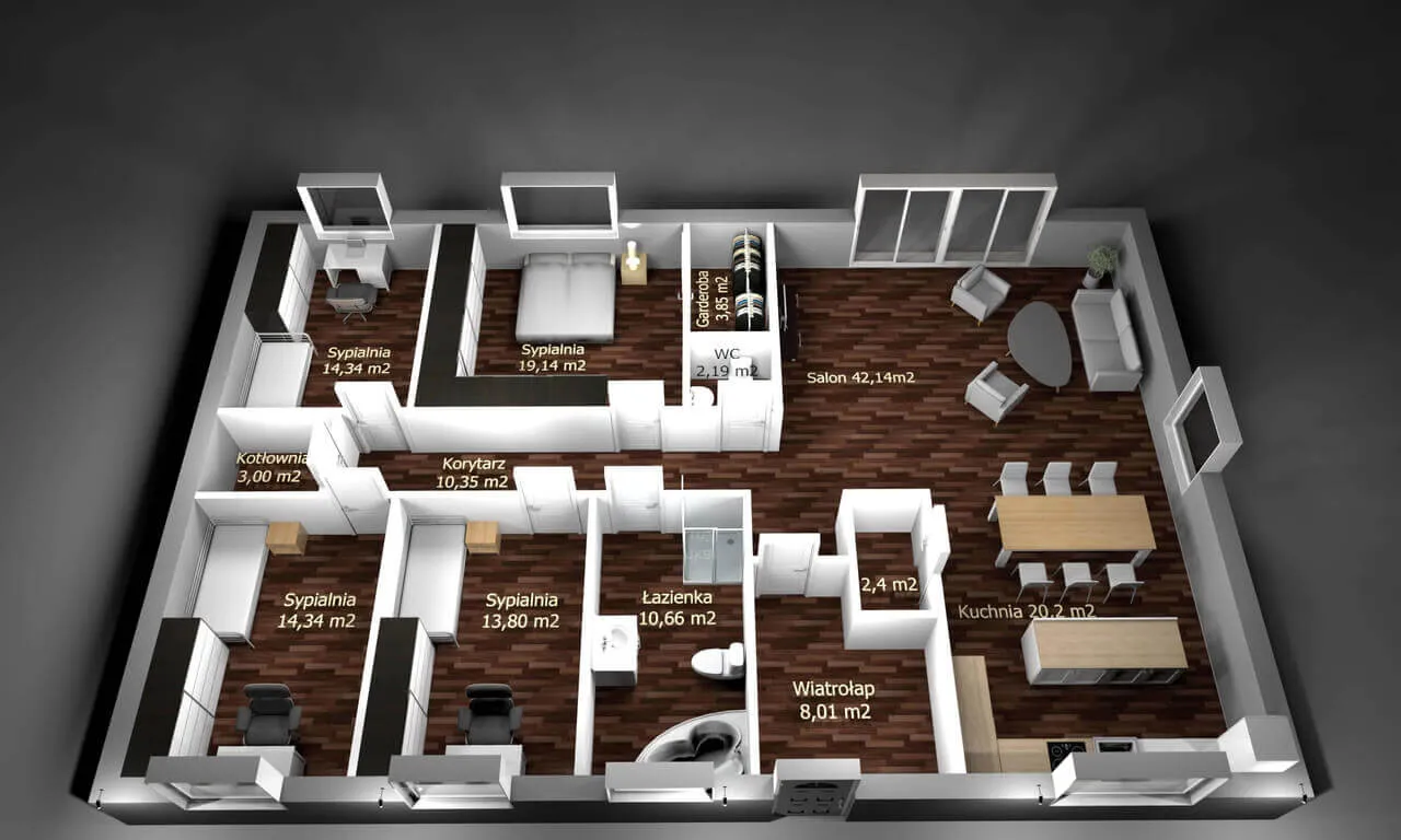 wizualizacja domu jednorodzinnego 160m2, nowoczesny dom