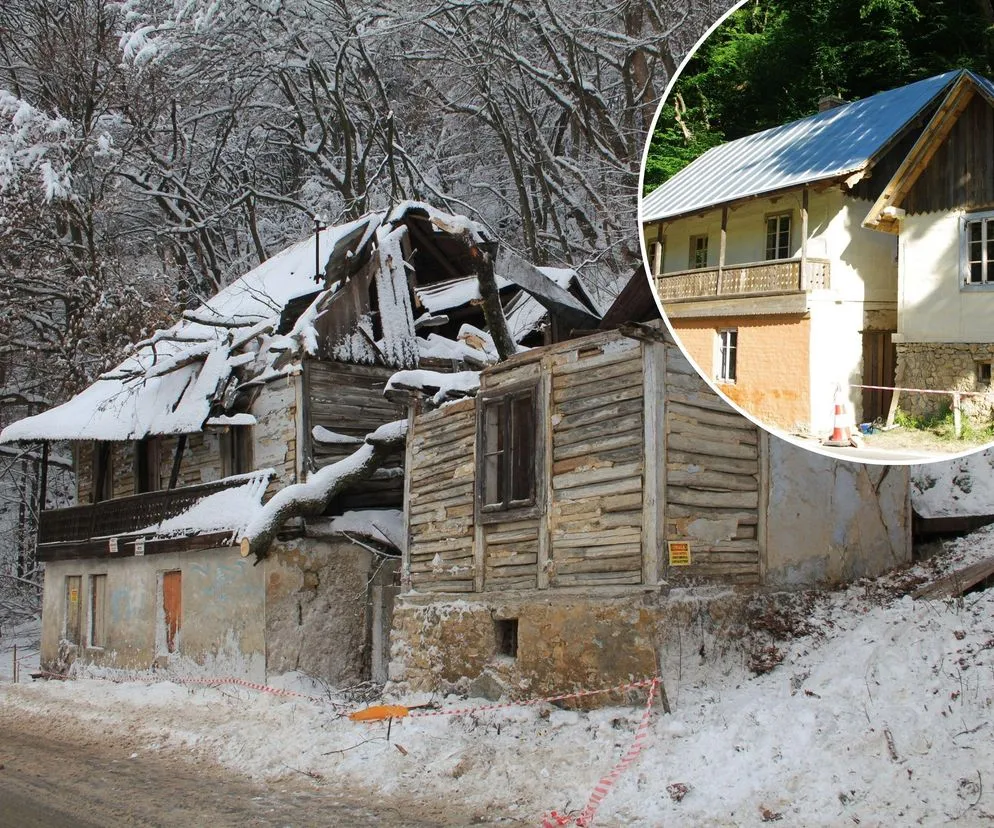 Uszkodzony drewniany dom przed remontem