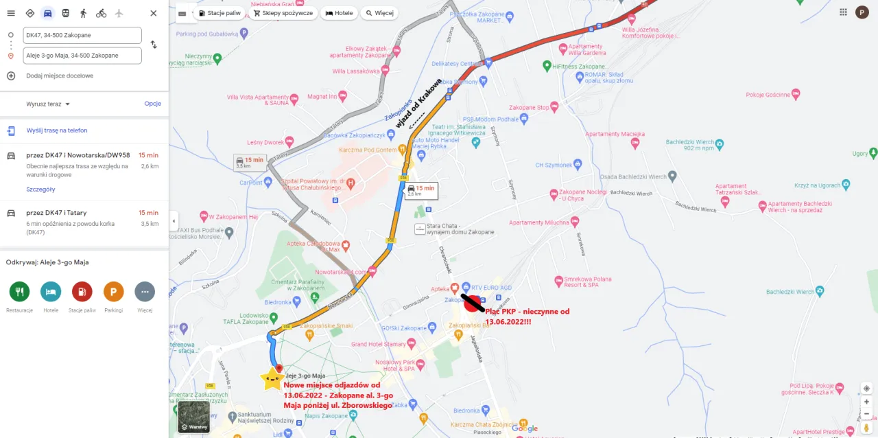 Mapa przystank&oacute;w Szwagropol Nowy Sącz