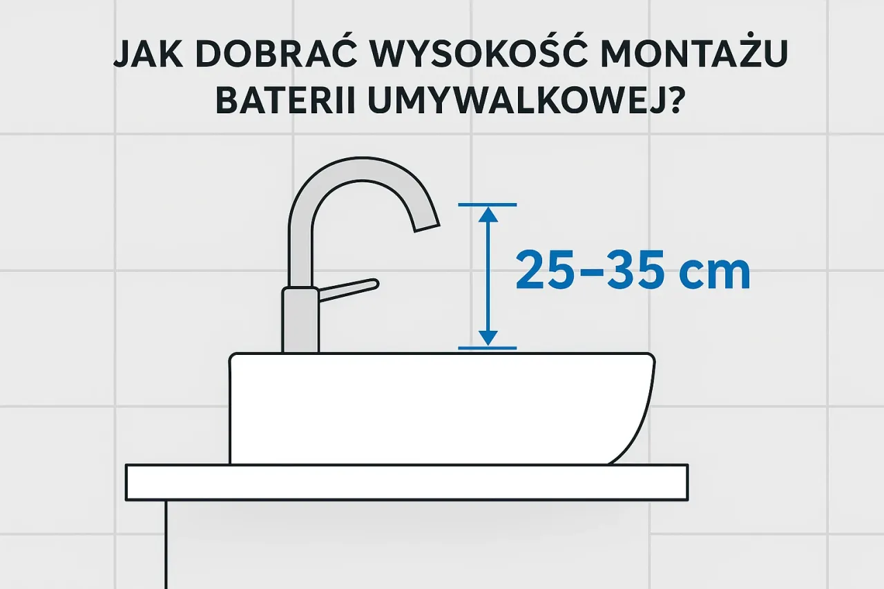Jak wysoko umywalka w łazience? Optymalna wysokość montażu baterii to 25-35 cm nad umywalką.