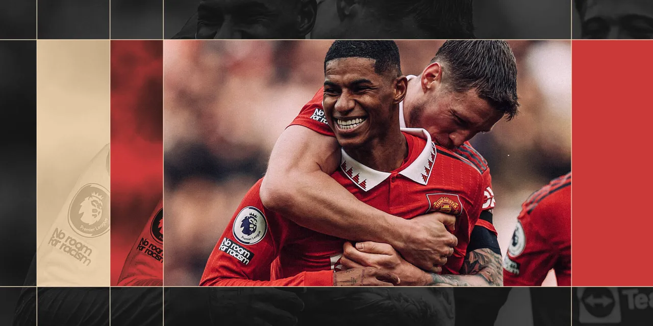 Marcus Rashford celebruje gola w sezonie 2022/2023