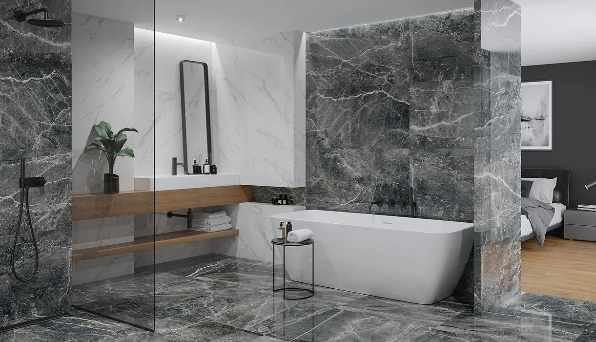 nowoczesna łazienka gres na ścianie i podłodze