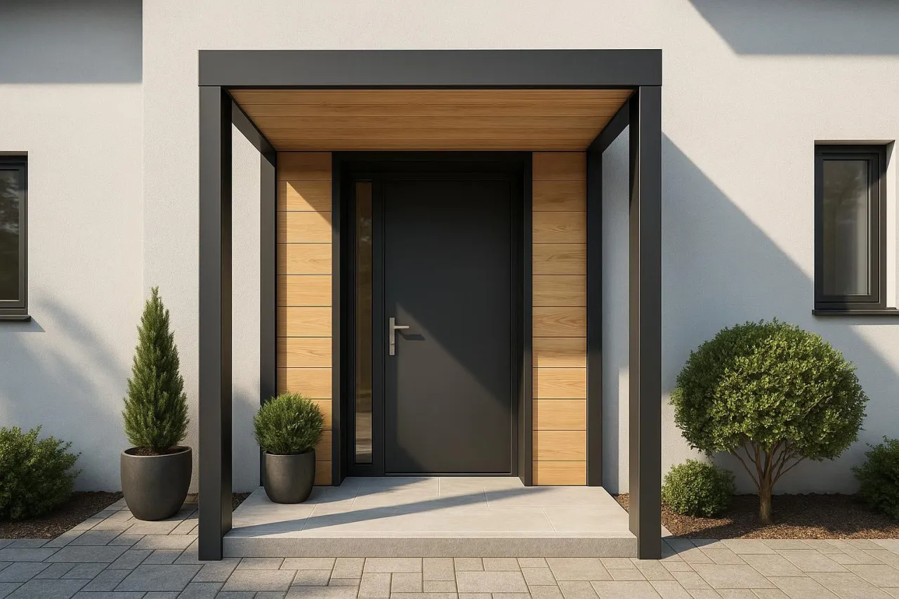 różne daszki nad drzwiami materiały