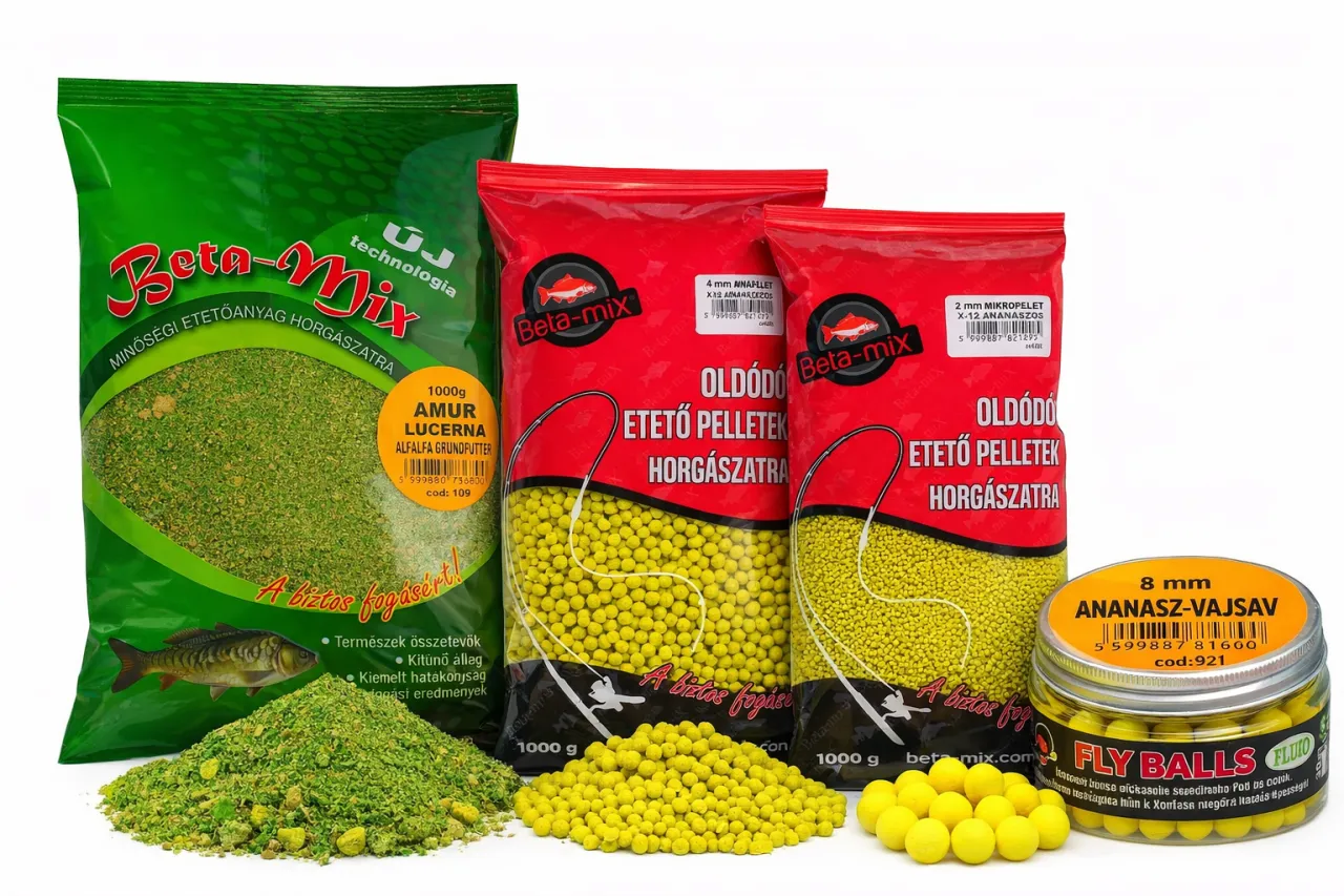 Pellet morwa na jakie ryby? Zestaw zanęt i przynęt wędkarskich Beta-Mix, w tym pellety o smaku morwy, idealne na amura i inne ryby karpiowate.