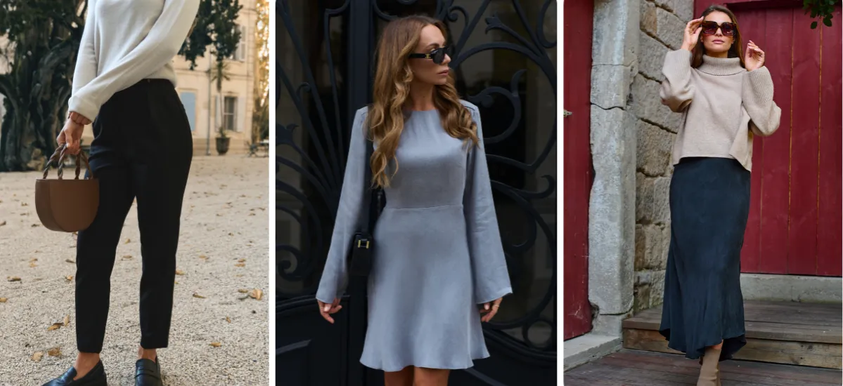 Nieformalne stylizacje na zjazd rodzinny, jeansy z klasą, sukienka dzianinowa, szerokie spodnie