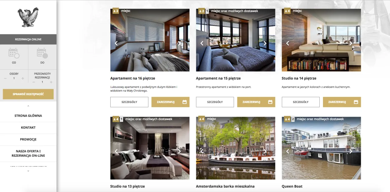 strona internetowa obiektu noclegowego z rezerwacją