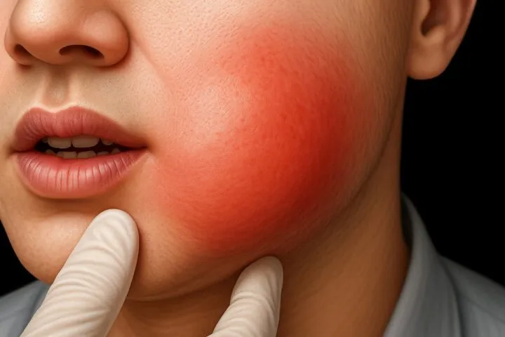 opuchlizna twarzy dziecka z bolącym zębem