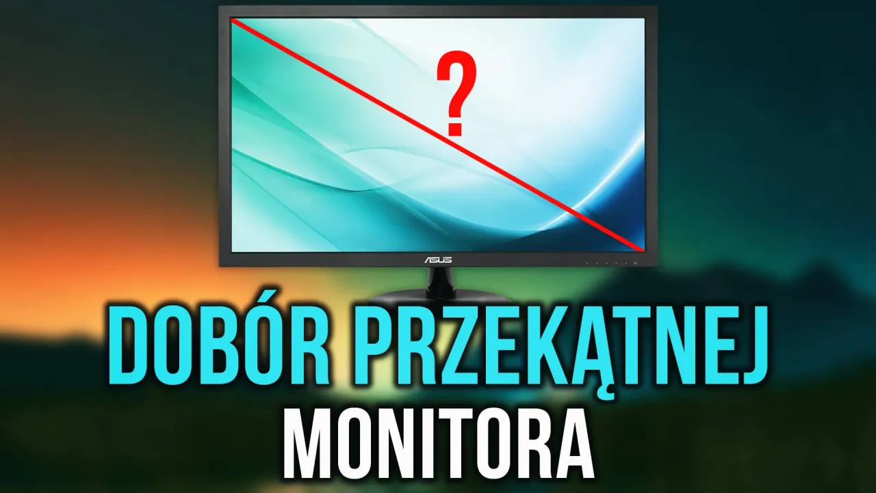 Monitor z miarką pokazujący pomiar przekątnej ekranu
