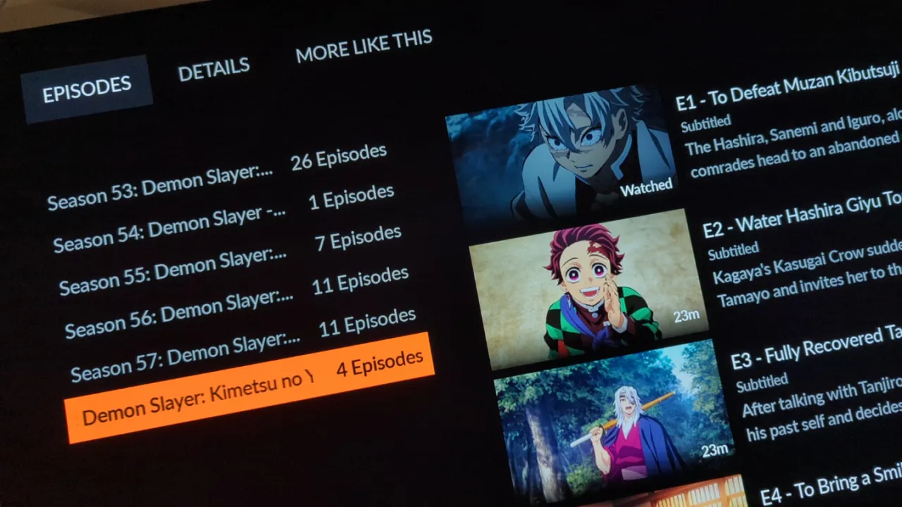 Na ekranie widać listę odcinków 