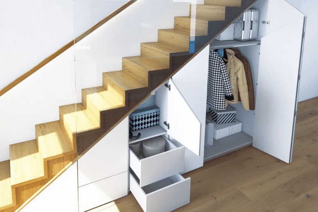 zabudowa pod schodami pełnymi i ażurowymi