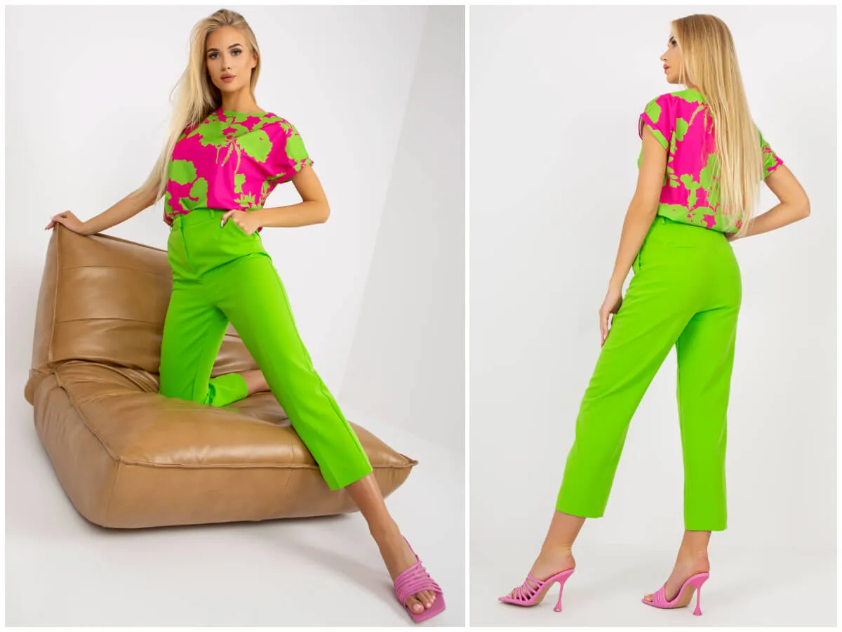 Zielone spodnie bluzki we wzory