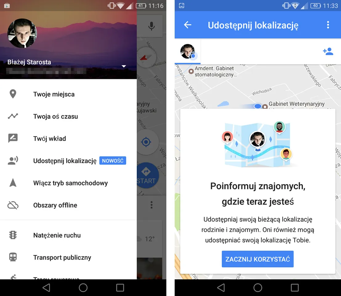 Udostępnianie lokalizacji WhatsApp Messenger Mapy Google