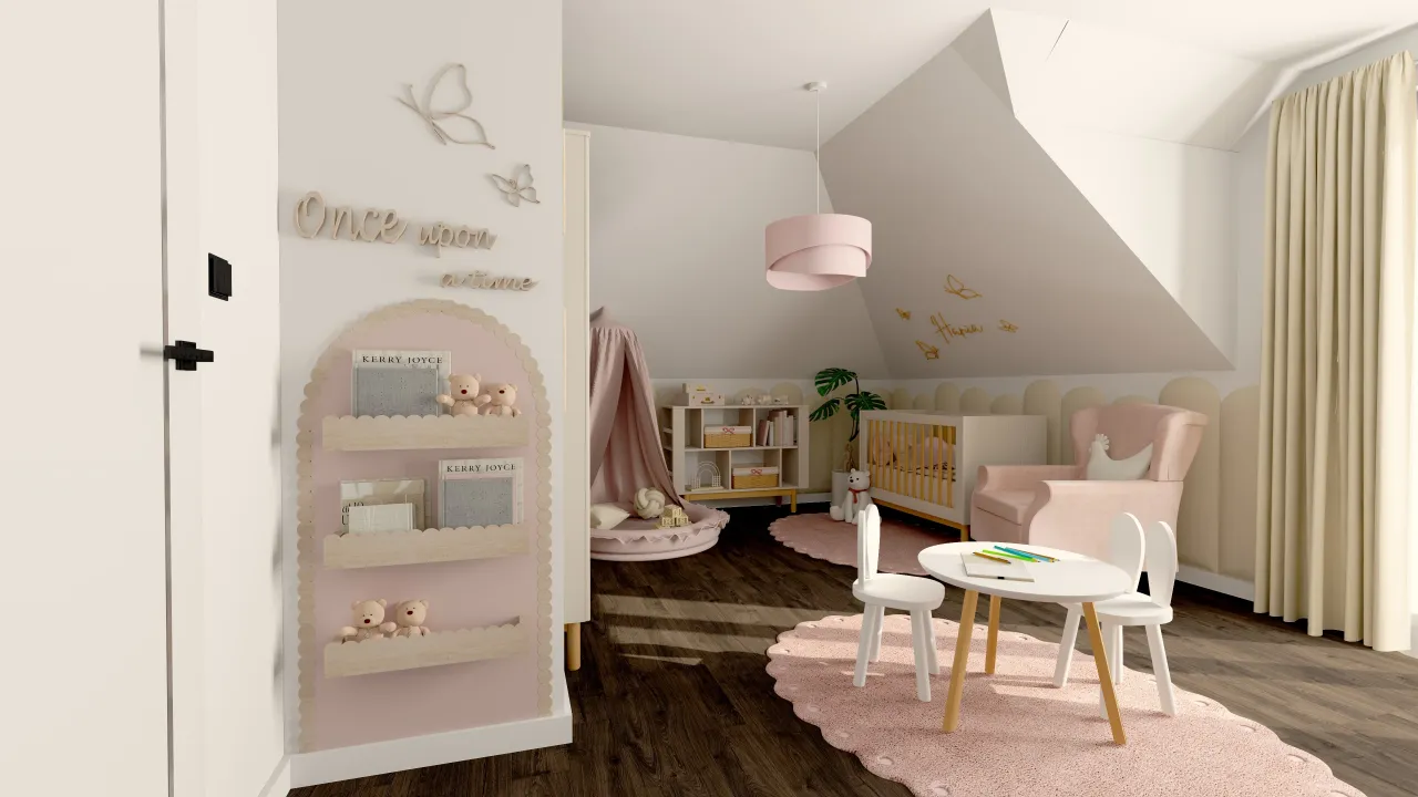 Przytulny pokój dziecka z łóżeczkiem i delikatnym oświetleniem