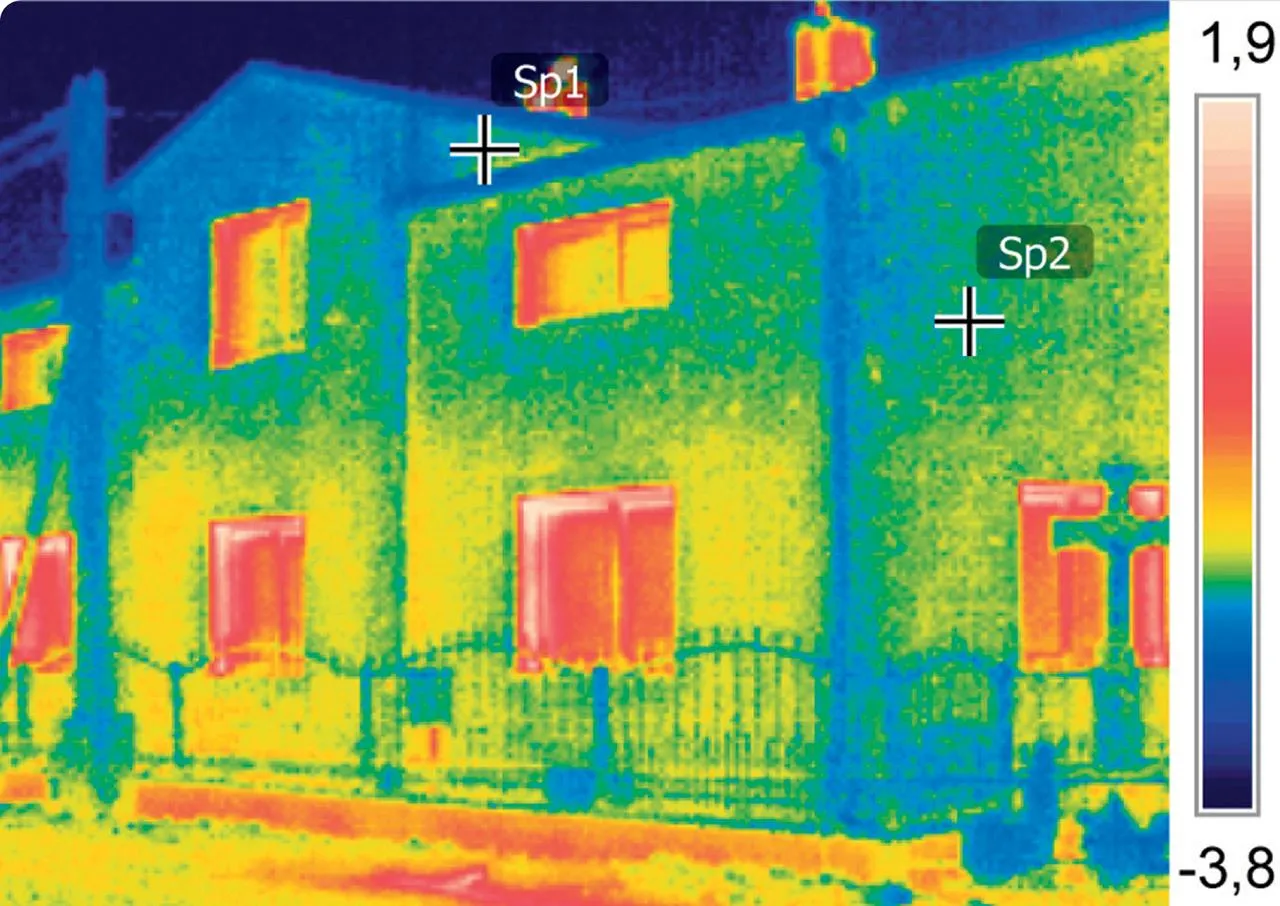 Diagram przedstawiający straty ciepła w budynku przez różne elementy (ściany, dach, okna, wentylacja)