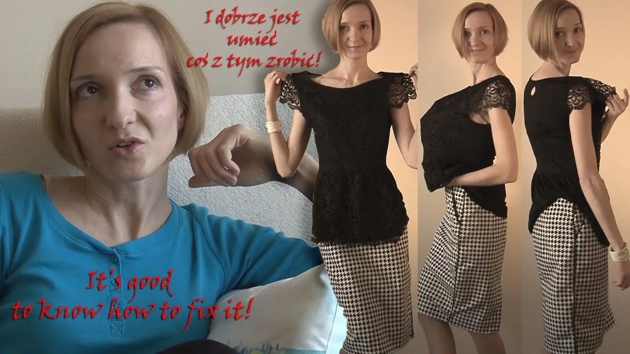 zwężanie bluzki szpilkami na lewej stronie