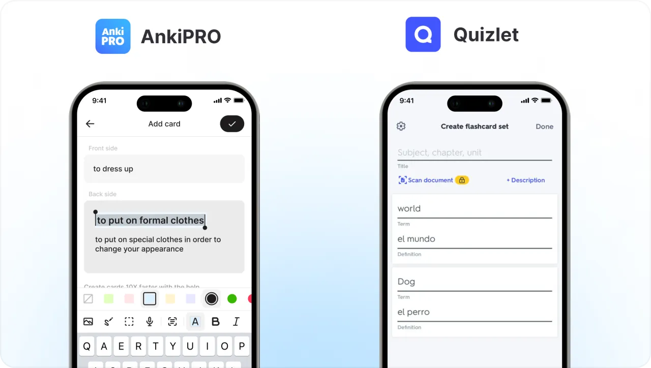 Aplikacja Anki lub Quizlet na ekranie smartfona z fiszkami do biologii