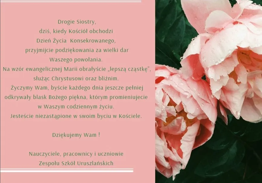 Kartka z życzeniami na Dzień Życia Konsekrowanego